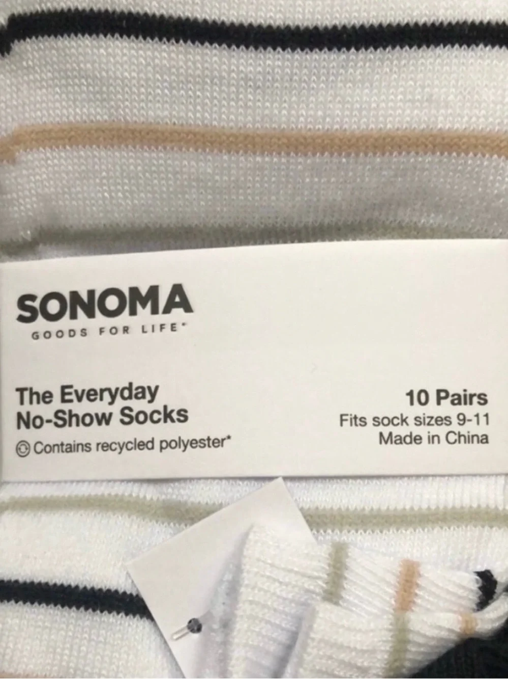 New Sonoma Socks Bundle 2 Packs Women 10 Pair Each No Show Socks;Solid & Striped